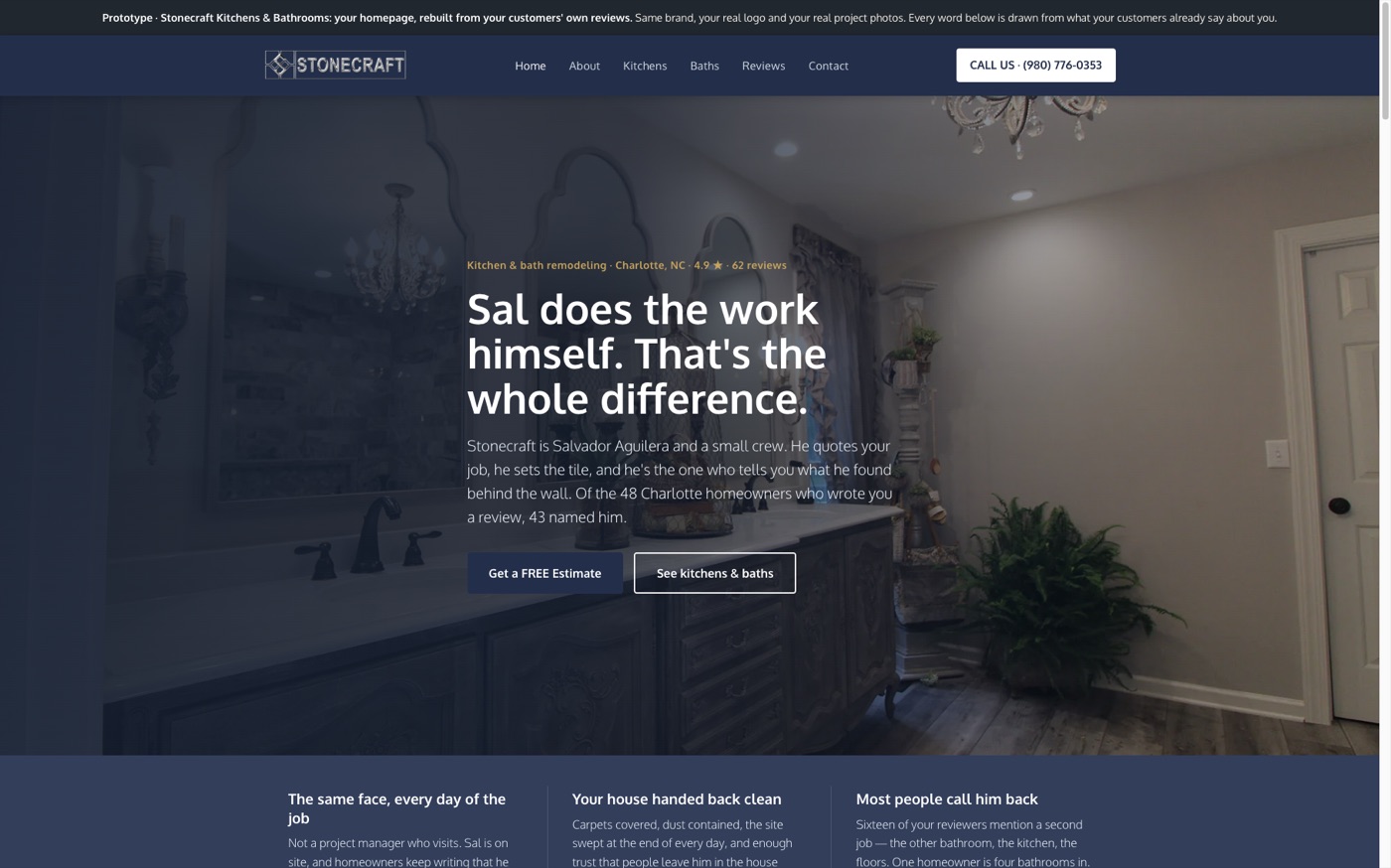 Stonecraft's homepage, rebuilt from their own reviews